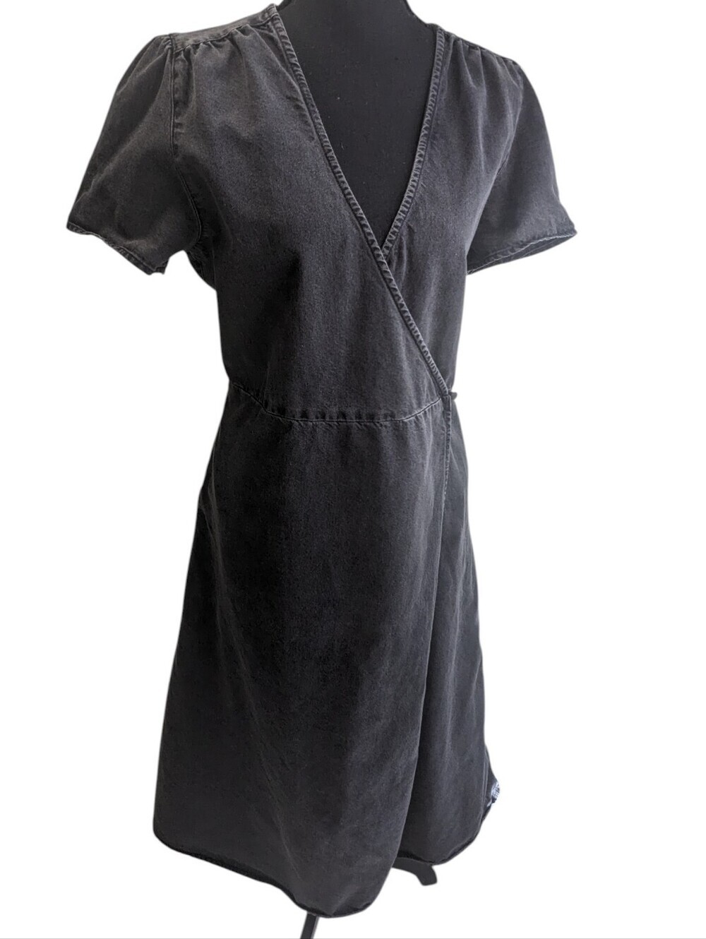 ASOS Black Denim Wrap Midi Dress Casual Size US 8 Flaw